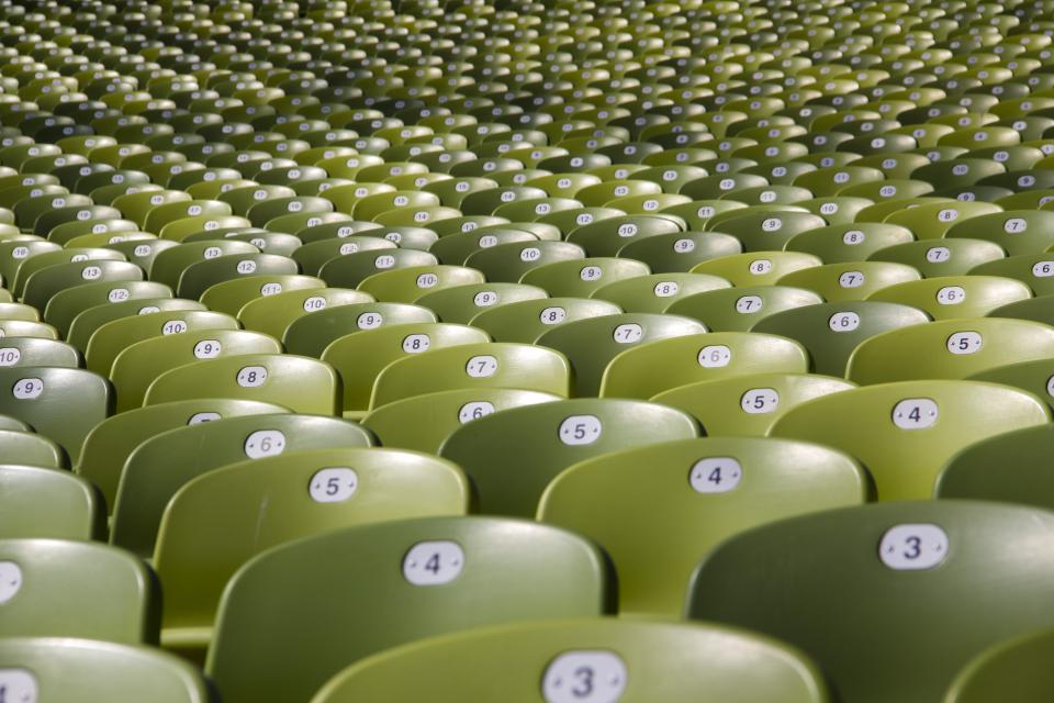 Rows of numbered seats in a sports venue